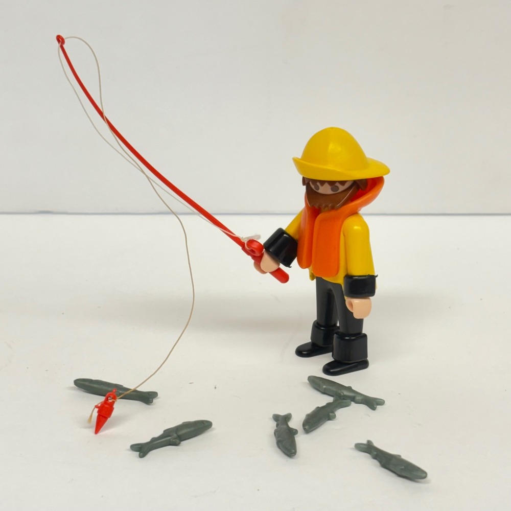 Vintage Playmobil Fisherman Figure Raincoat Fishing Pole Fish Geobra 1970